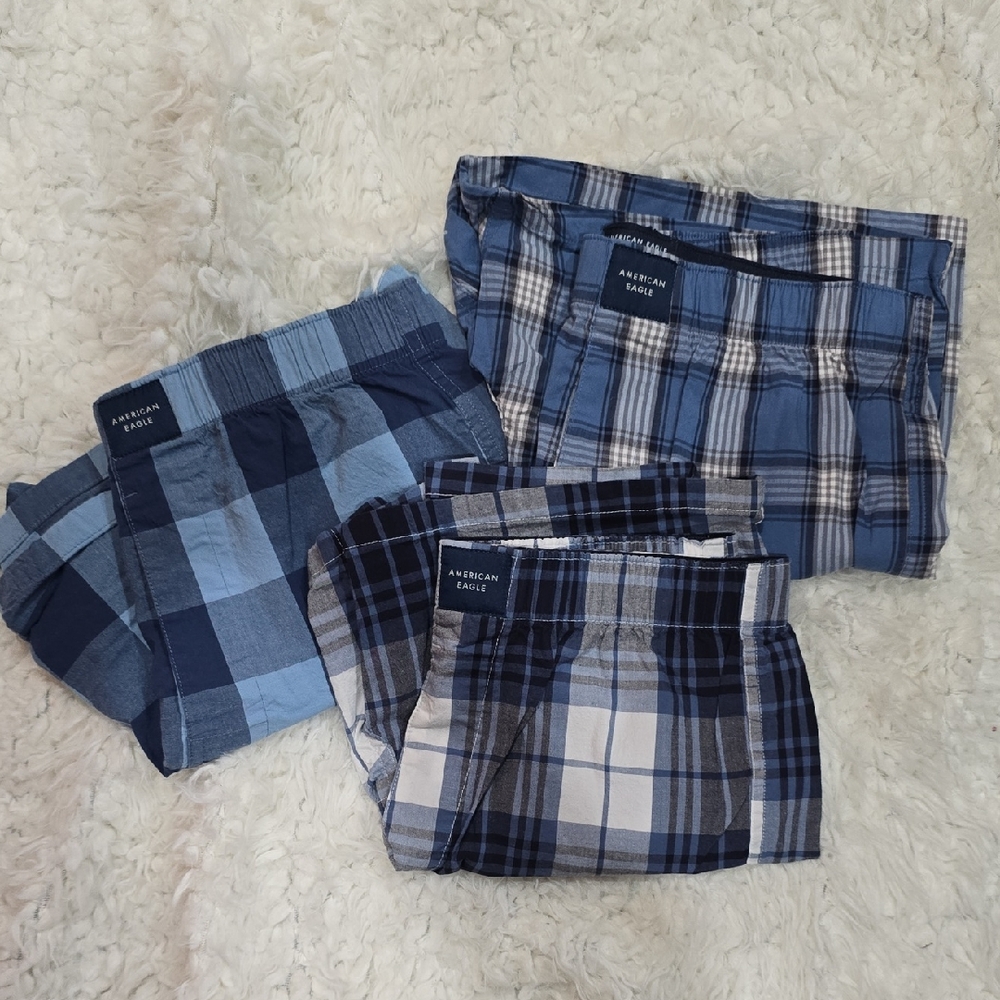American Eagle Blue Plaid Boxers 3 Pack